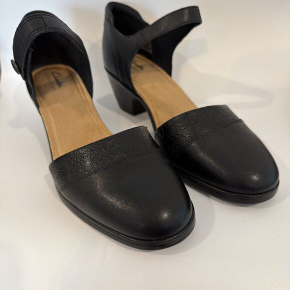 Clarks Shoes - Clarks Womens Sz 9.5 US 41 EU Emily 2 Ketra Black Ankle Strap Heels 7730304 EUC